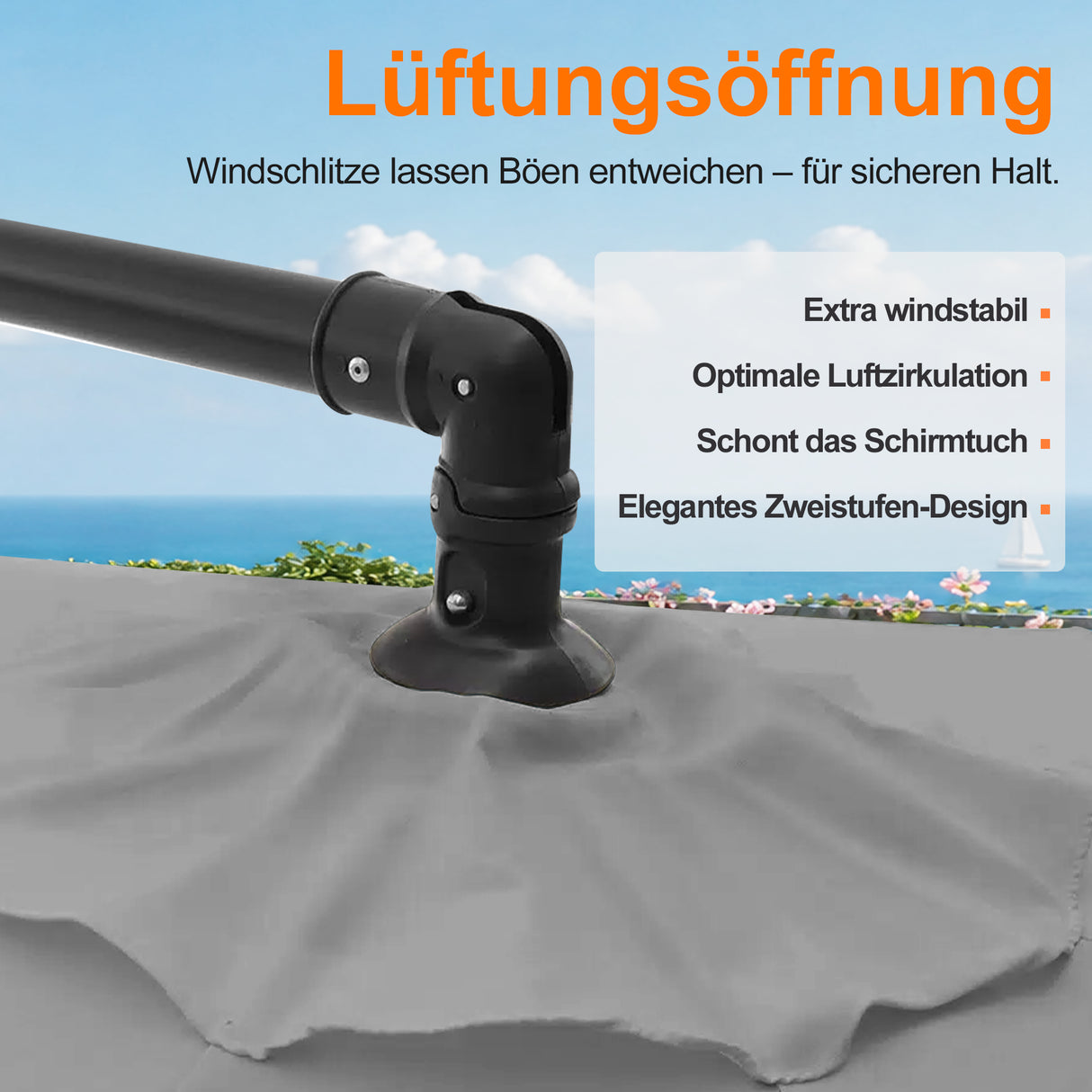 Patioslife Ampelschirm 3,0 m mit Standfuß – Stabiler Premium-Sonnenschirm für Terrasse, Garten & Lounge