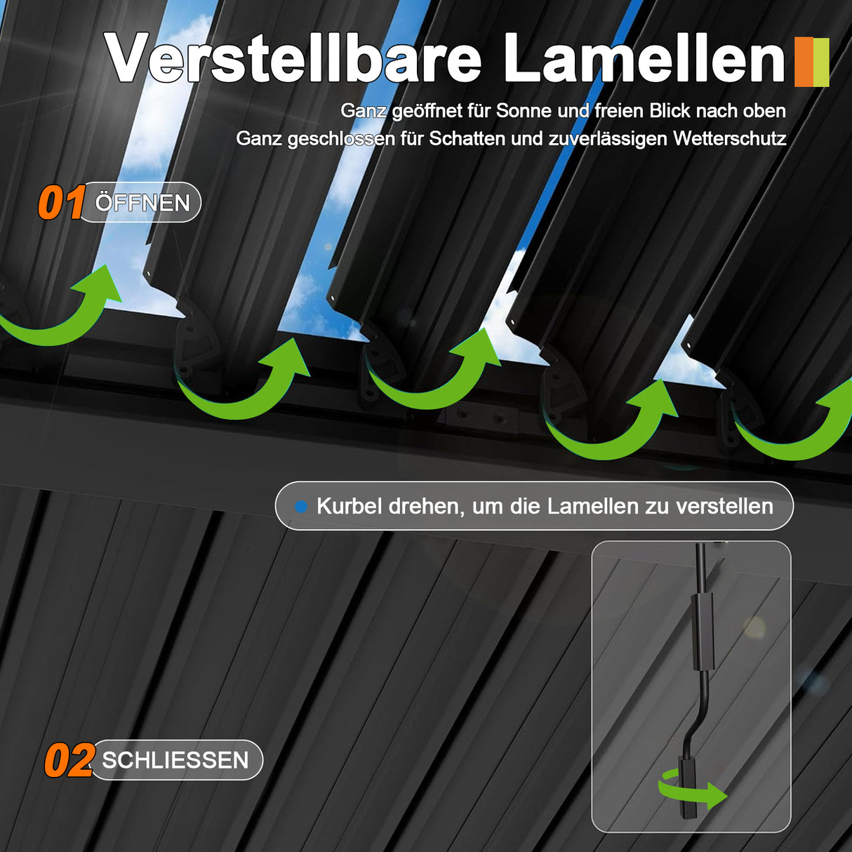 Patioslife Atlantic™ Aluminium-Lamellenpergola – freistehende Pergola mit verstellbarem Lamellendach