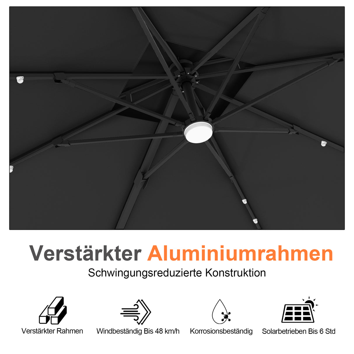 Patioslife Aegis Pro Ampelschirm mit LED-Beleuchtung – verstärkte, pulverbeschichtete Aluminiumkonstruktion für Garten und Terrasse