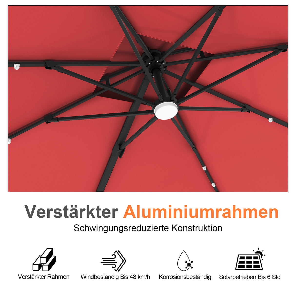 Patioslife Aegis Pro Ampelschirm mit LED-Beleuchtung – verstärkte, pulverbeschichtete Aluminiumkonstruktion für Garten und Terrasse