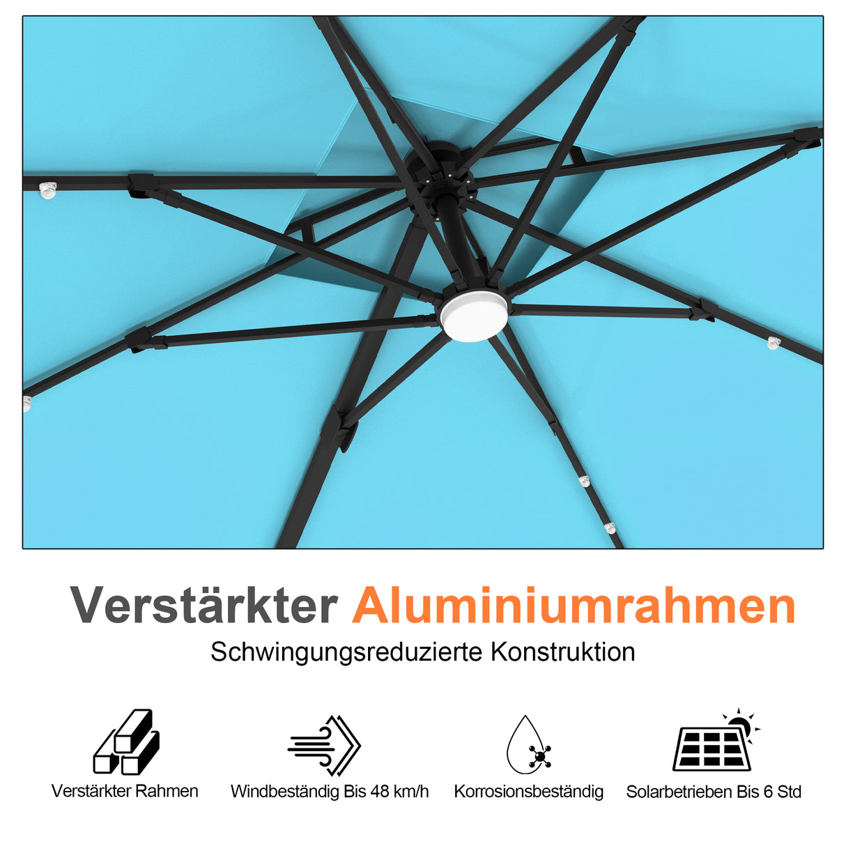 Patioslife Aegis Pro Ampelschirm mit LED-Beleuchtung – verstärkte, pulverbeschichtete Aluminiumkonstruktion für Garten und Terrasse