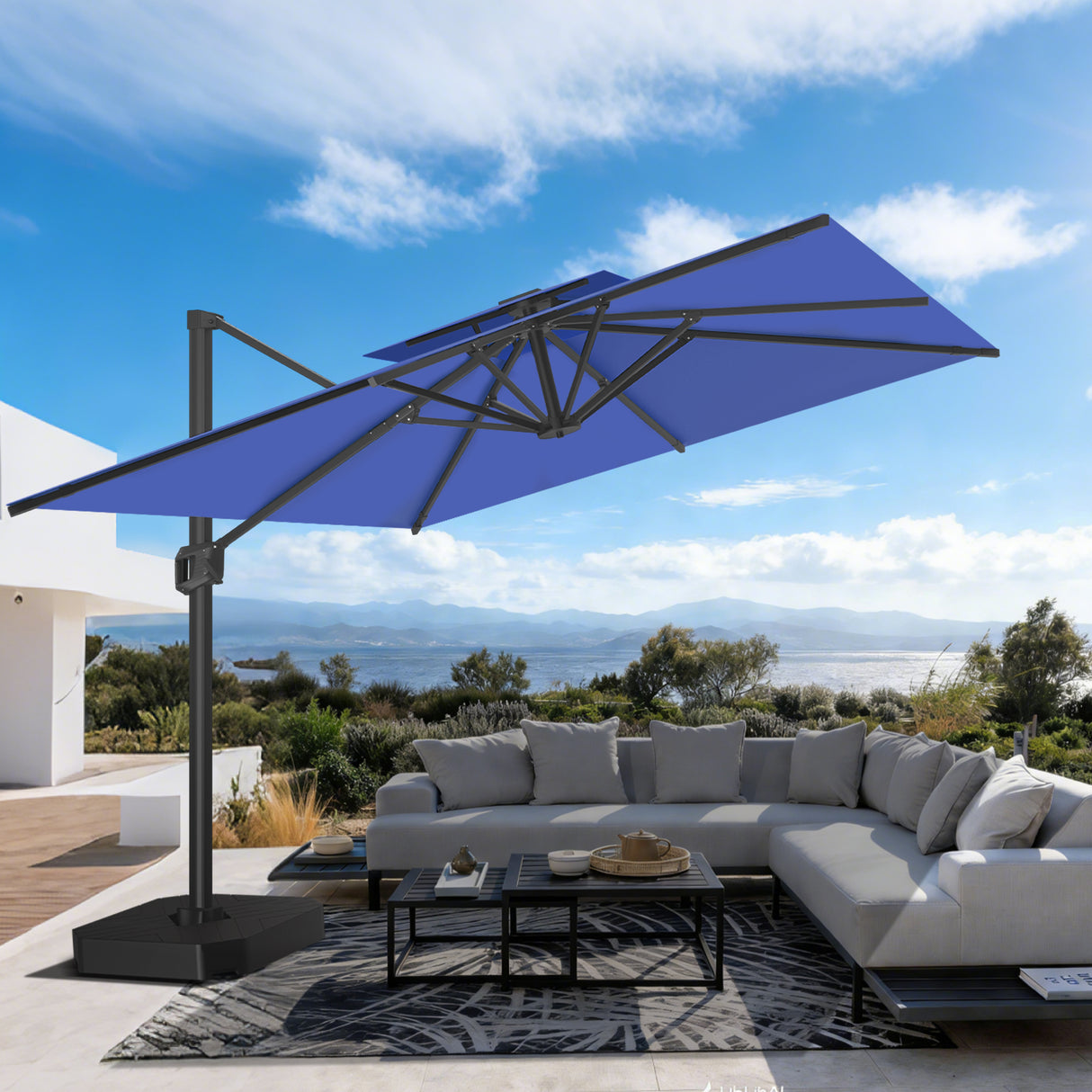Patioslife Aegis Pro Ampelschirm -moderner Sonnenschirm mit Kreuzfuß und verstärktem
