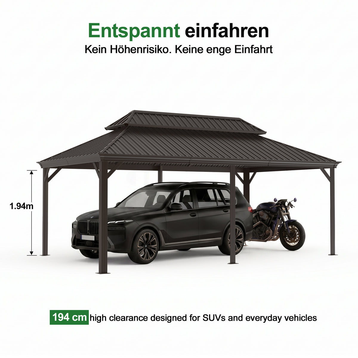 Patioslife Aluminium-Carport mit Stahldach – Wetterfester Fahrzeug-Unterstand für Auto, Motorrad & Wohnmobil