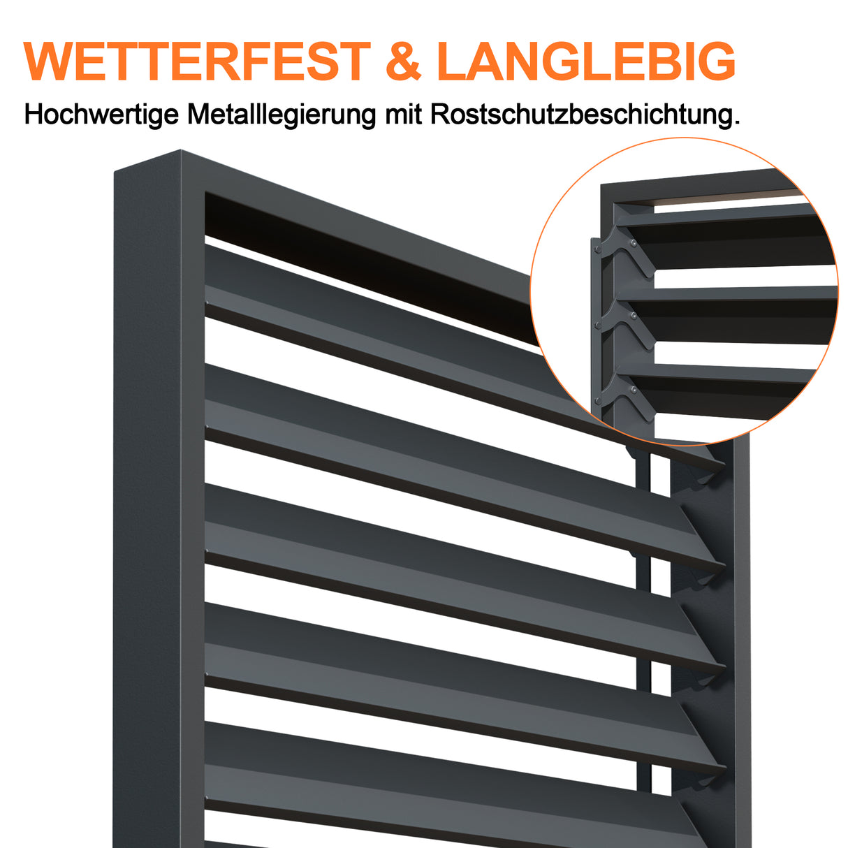 Patioslife Atlantic Series Pergola-Seitenwand aus Aluminium mit verstellbaren Lamellen – Sicht-, Sonnen- und Windschutz