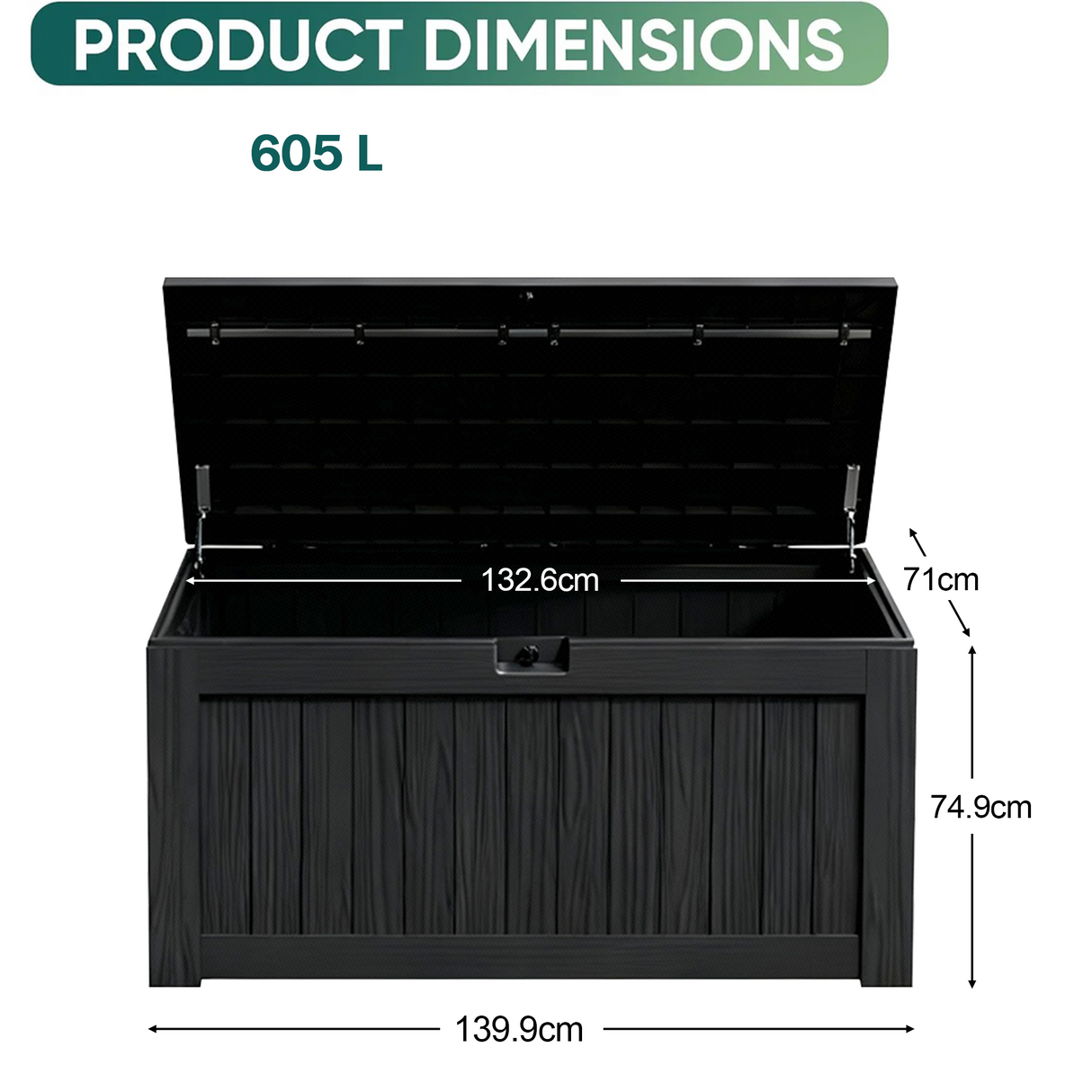 Kunstharz-Aufbewahrungsbox – groß, wetterfest, UV-beständig und abschließbar, für Polster, Gartengeräte und Poolzubehör
