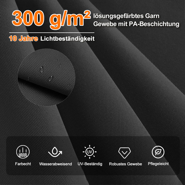 Patioslife Aegis Premium Ampelschirm mit integrierter LED-Beleuchtung, Fiberglasstreben, pulverbeschichtetem Aluminiumgestell und Schutzhülle