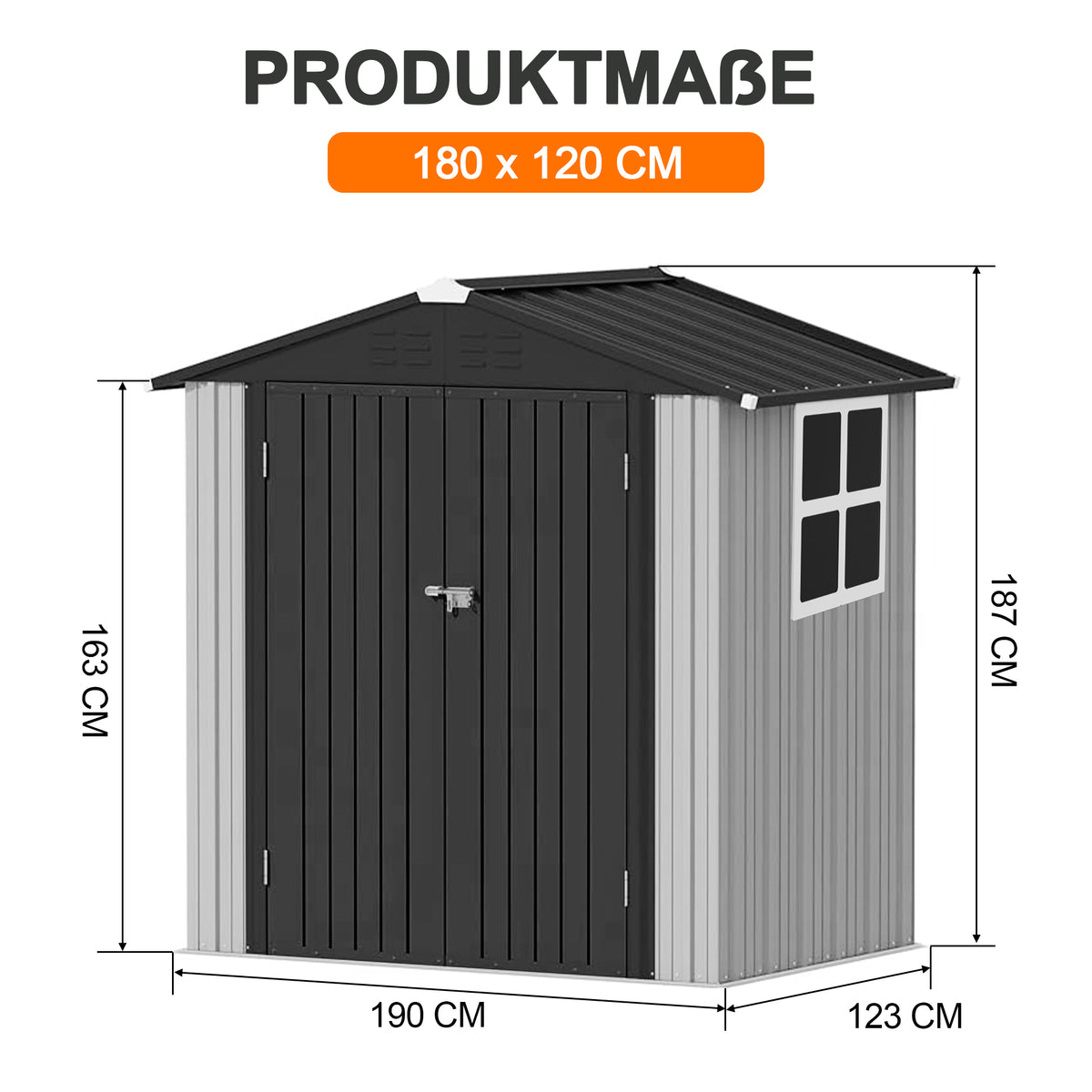 Patioslife YardVault Pro Gerätehaus Metall mit Fenster und abschließbarer Tür – aus verzinktem Stahl, rostgeschützt, extra stabil
