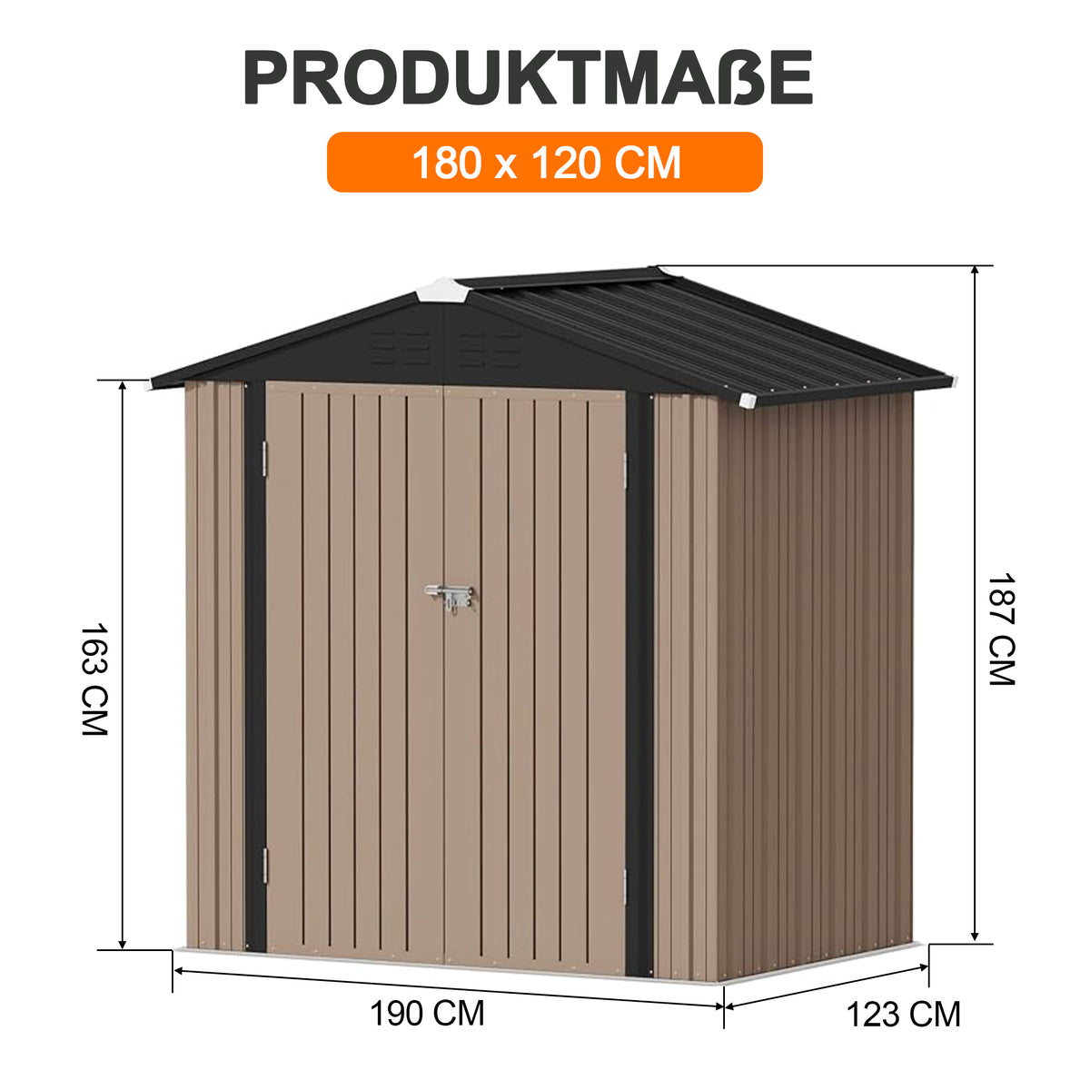 Patioslife Metallgerätehaus mit Satteldach aus verzinktem Stahlblech – wetterfester Geräteschuppen für Gartengeräte