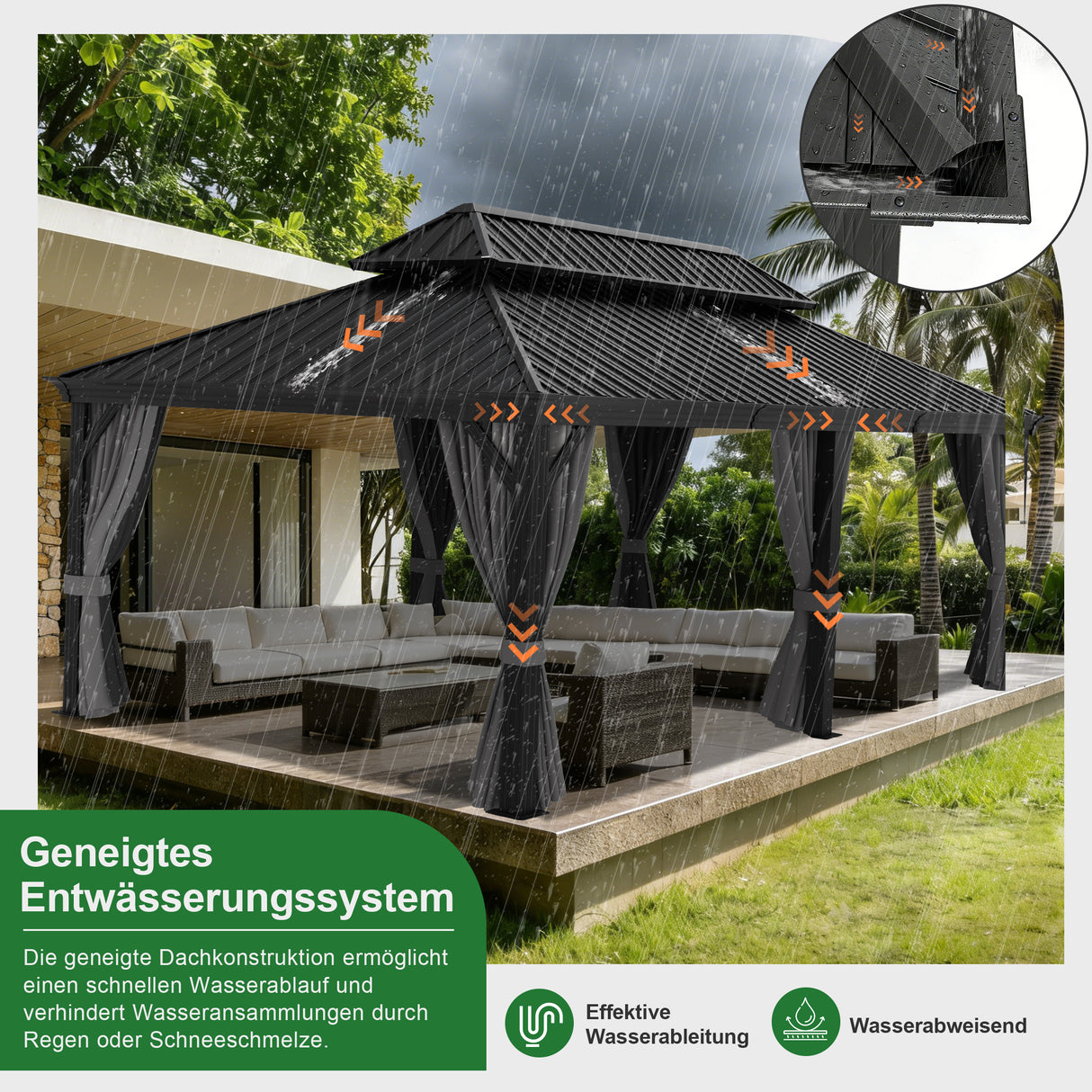 Patioslife Haven Gartenpavillon – Outdoor-Lounge mit Doppelbelüftung & Sichtschutzvorhängen – Eleganz & Komfort
