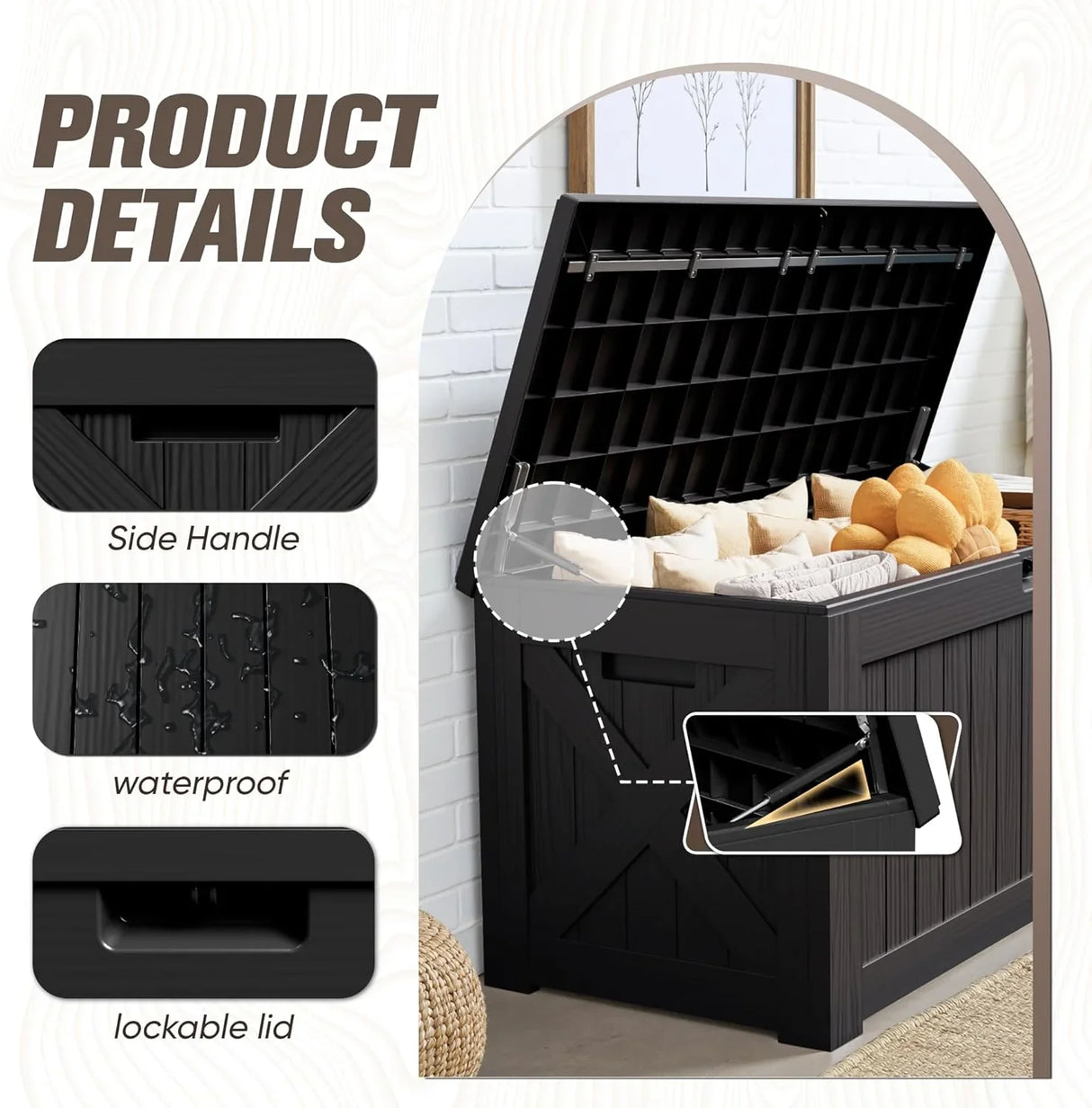 Kunstharz-Aufbewahrungsbox – groß, wetterfest, UV-beständig und abschließbar, für Polster, Gartengeräte und Poolzubehör