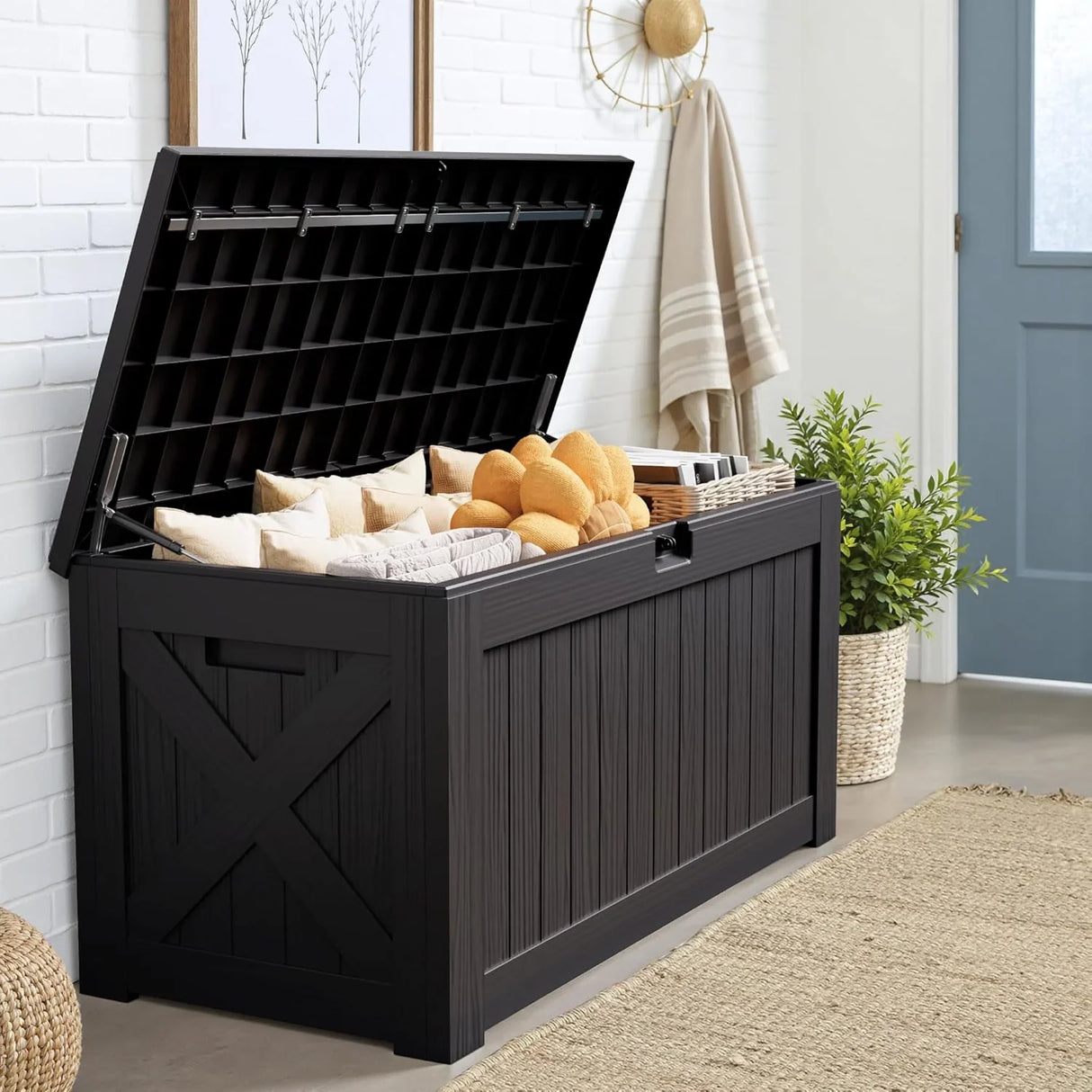 Kunstharz-Aufbewahrungsbox – groß, wetterfest, UV-beständig und abschließbar, für Polster, Gartengeräte und Poolzubehör