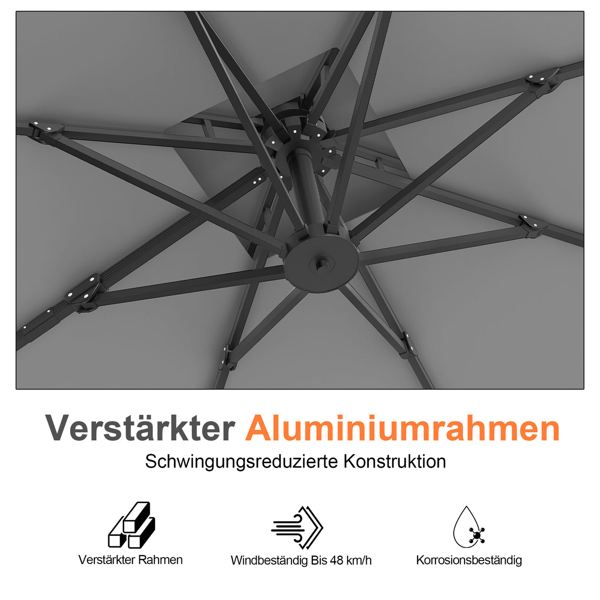 Patioslife Aegis Pro Ampelschirm -moderner Sonnenschirm mit Kreuzfuß und verstärktem Aluminiumgestell für Garten und Terrasse.