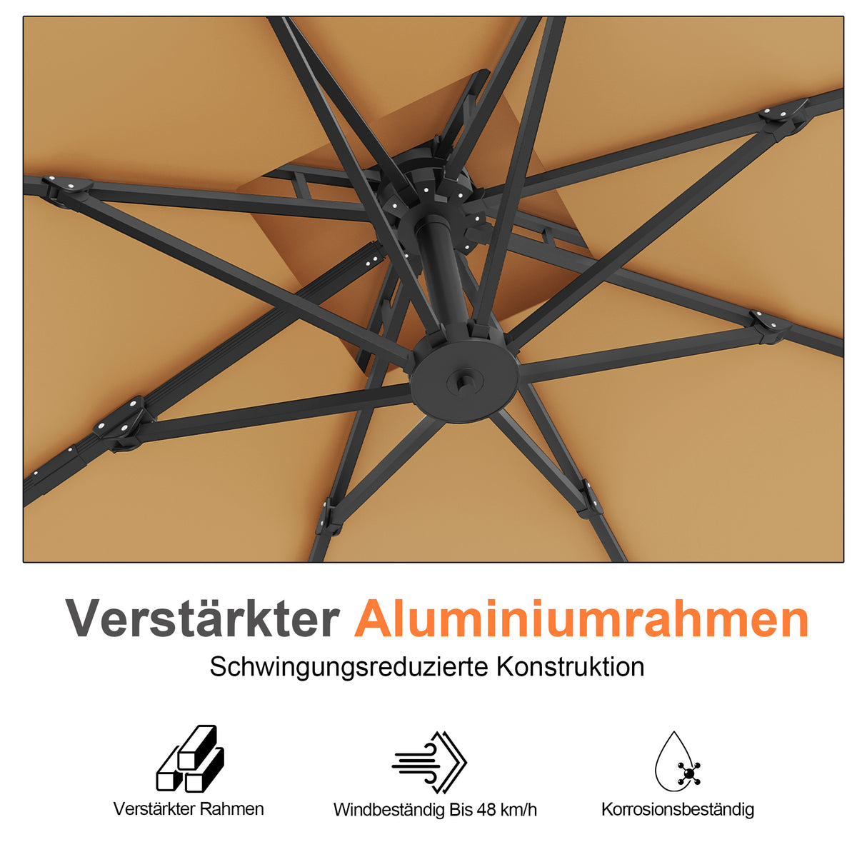 Patioslife Aegis Pro Ampelschirm -moderner Sonnenschirm mit Kreuzfuß und verstärktem Aluminiumgestell für Garten und Terrasse.