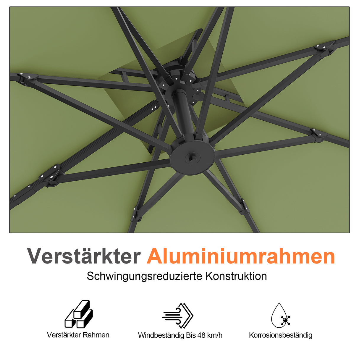 Patioslife Aegis Pro Ampelschirm -moderner Sonnenschirm mit Kreuzfuß und verstärktem Aluminiumgestell für Garten und Terrasse.