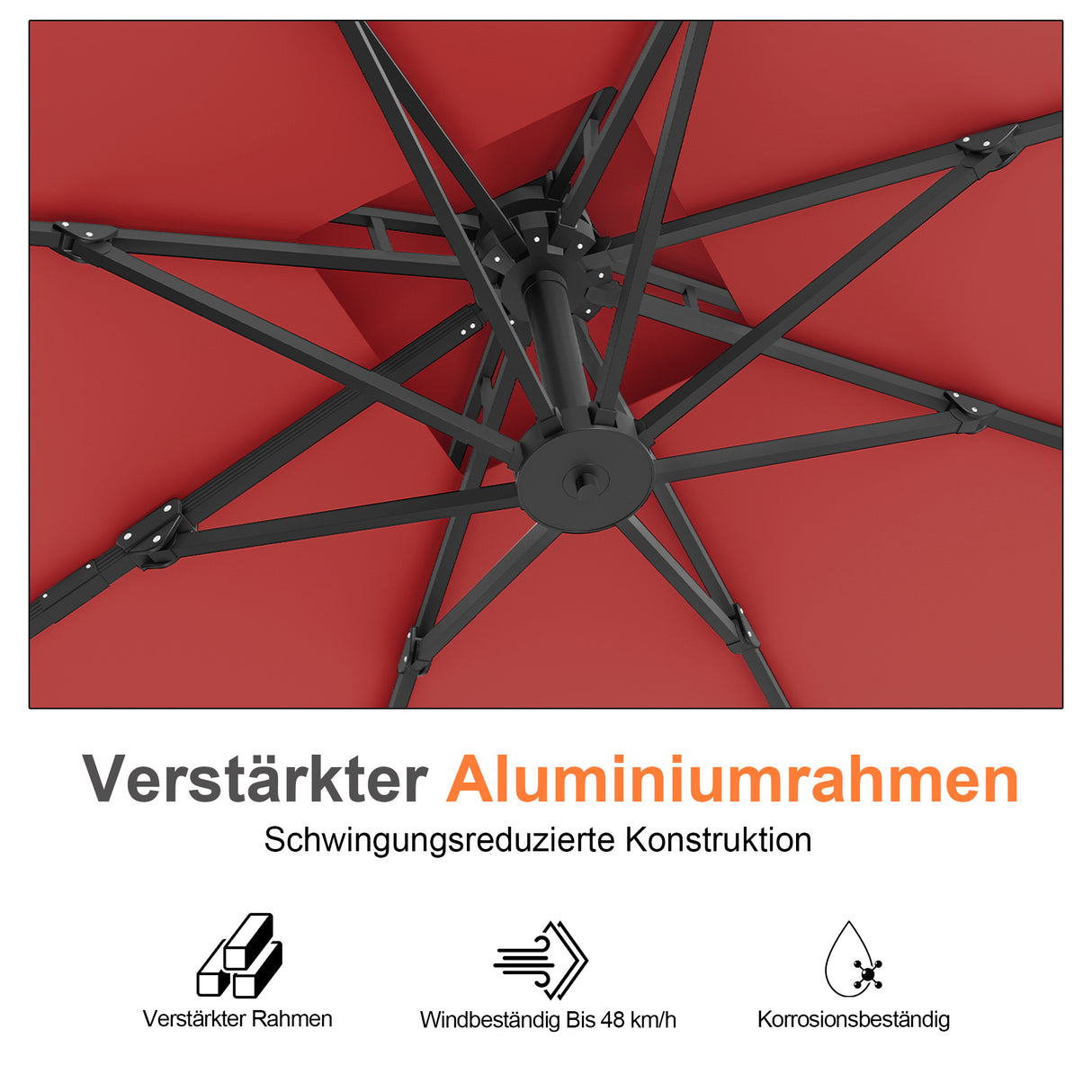 Patioslife Aegis Pro Ampelschirm -moderner Sonnenschirm mit Kreuzfuß und verstärktem Aluminiumgestell für Garten und Terrasse.