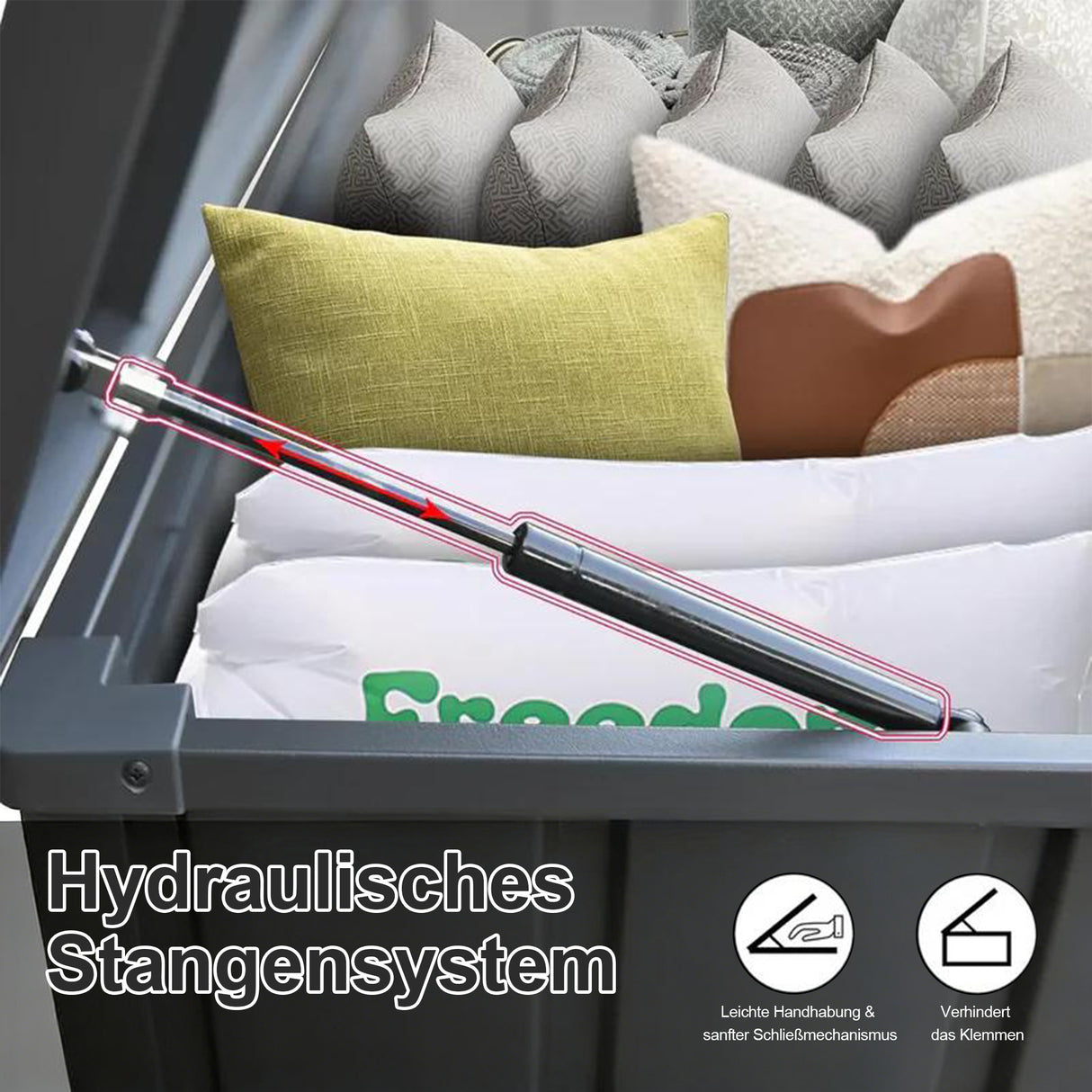 Kunstharz-Aufbewahrungsbox – groß, wetterfest, UV-beständig und abschließbar, für Polster, Gartengeräte und Poolzubehör