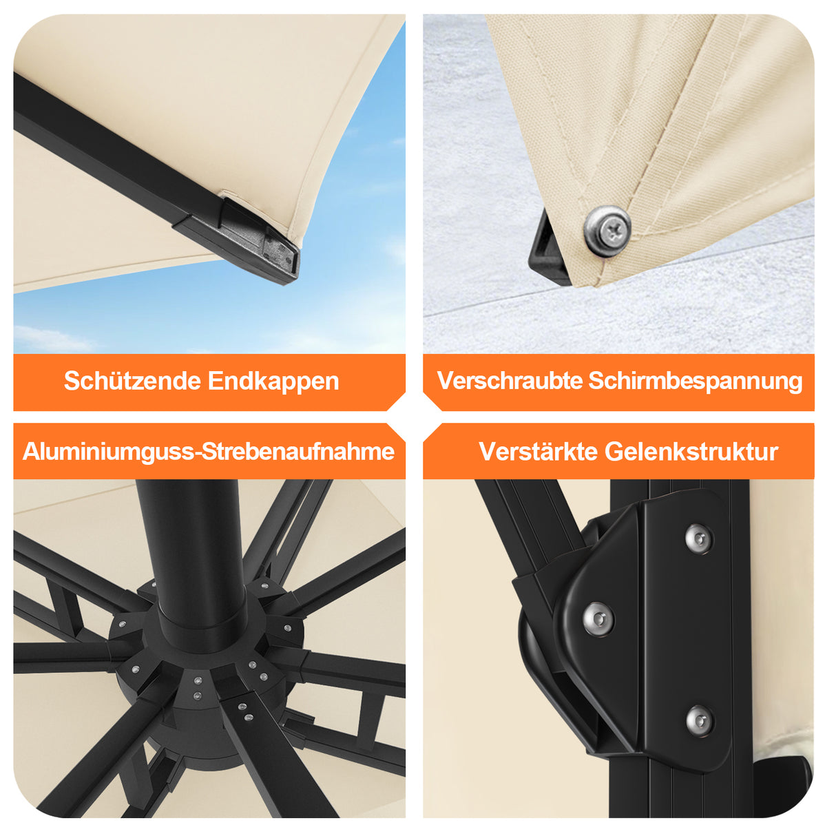 Patioslife Aegis Signature Drehbarer Ampelschirm mit verstellbarem Neigungswinkel | Großer Sonnenschirm für Garten, Terrasse & Poolbereich | Inkl. Premium-Schutzhülle