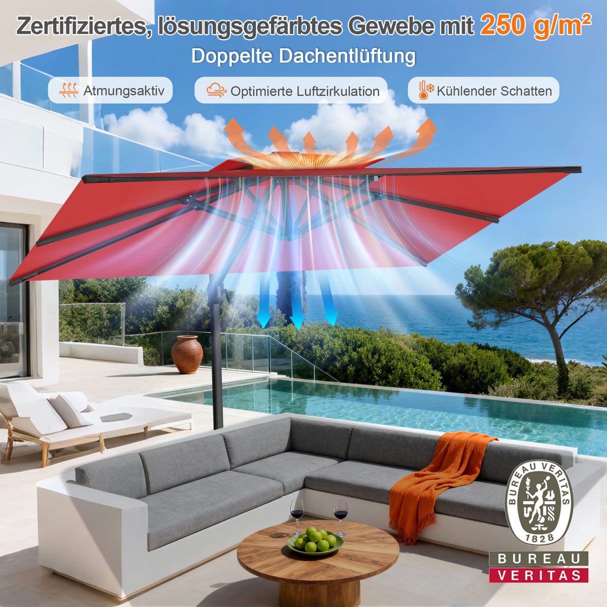 Patioslife Aegis Pro Ampelschirm -moderner Sonnenschirm mit Kreuzfuß und verstärktem
