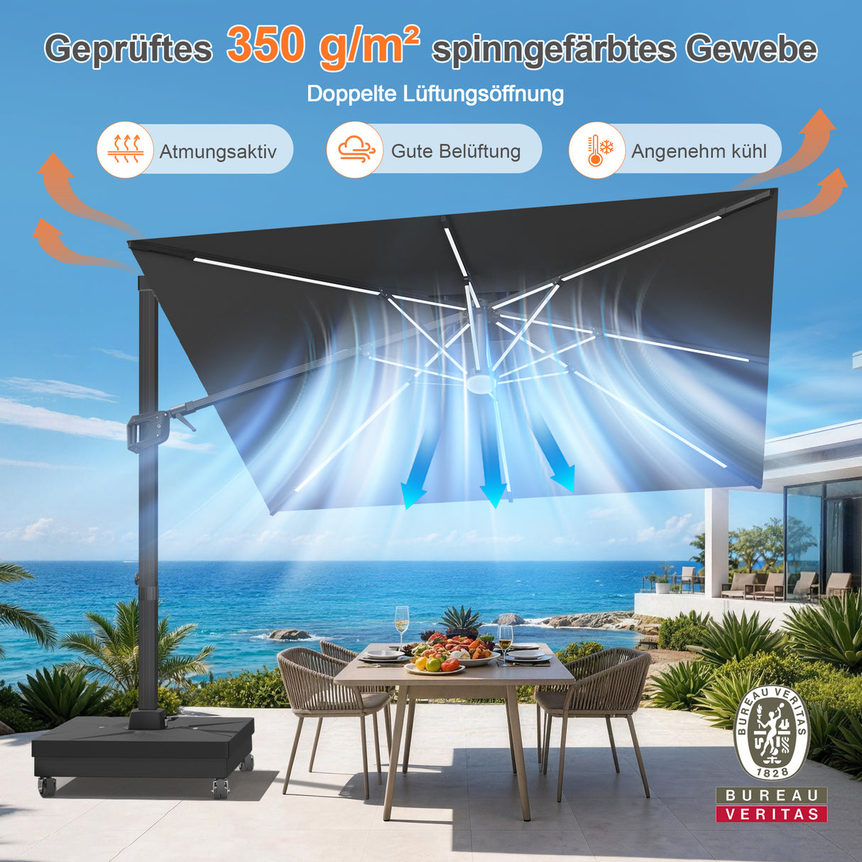 Patioslife Aegis Signature Drehbarer Ampelschirm mit verstellbarem Neigungswinkel | Großer Sonnenschirm für Garten, Terrasse & Poolbereich | Inkl. Premium-Schutzhülle