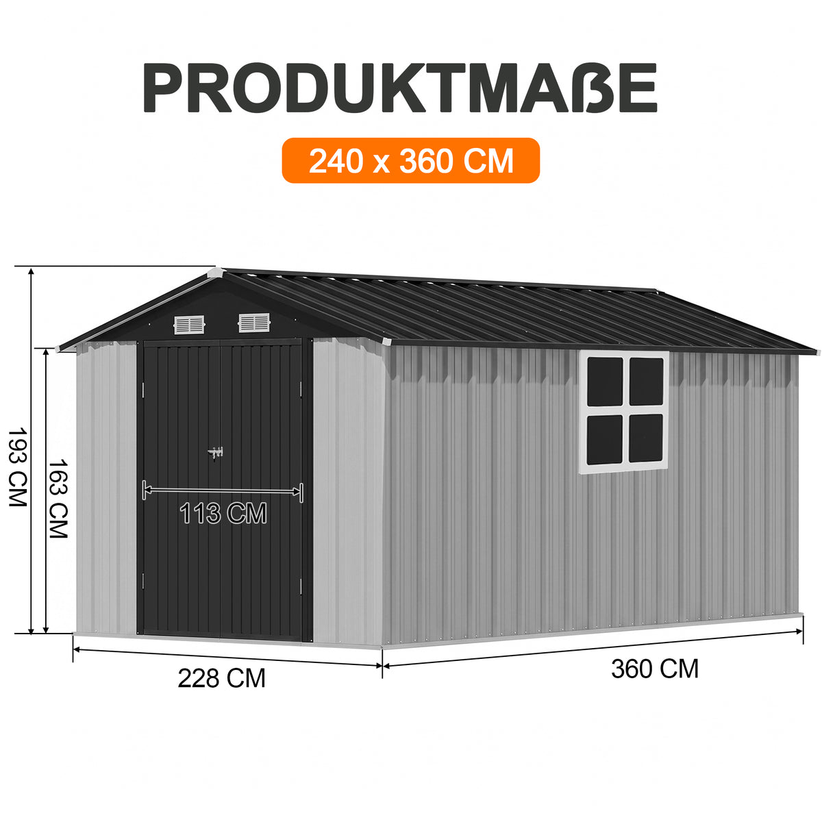 Patioslife YardVault Pro Gerätehaus Metall mit Fenster und abschließbarer Tür – aus verzinktem Stahl, rostgeschützt, extra stabil