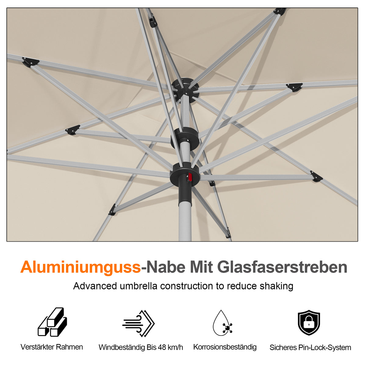 Patioslife Sonnenschirm – quadratisch & rund | Robuster Aluminiummast, doppelt belüftetes Schirmdach | 2,7 m, 3 m & 3,35 m