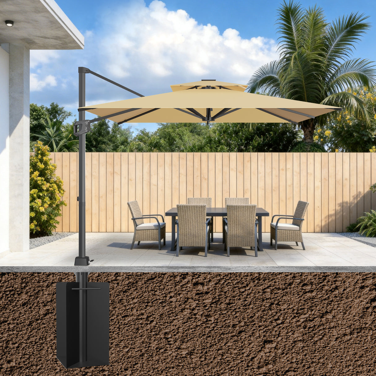 Patioslife Aegis Bodenhülse für Ampelschirme – 60 cm tief, doppelbeschichteter Stahl, feste Verankerung in Beton, windstabil