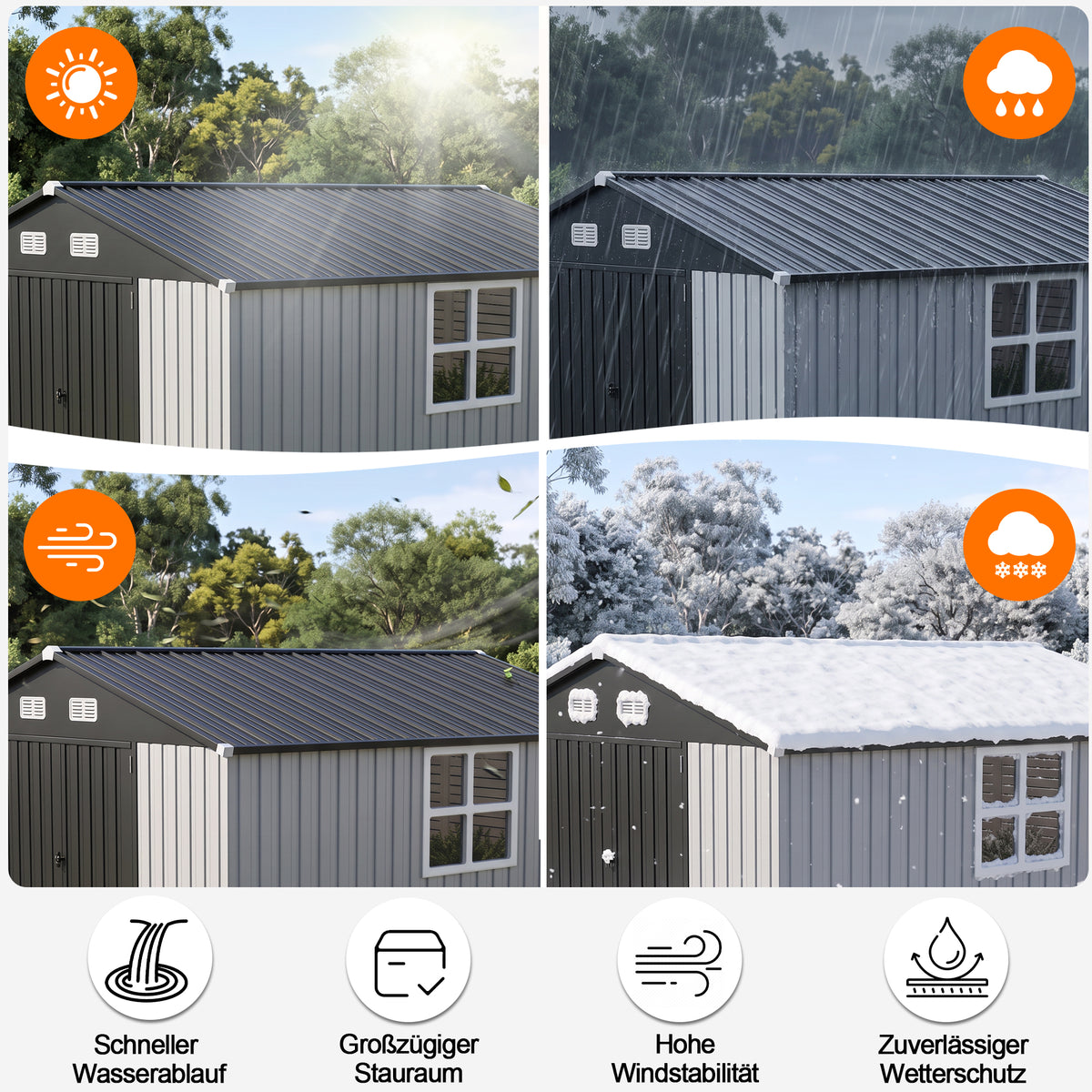 Patioslife YardVault Pro Gerätehaus Metall mit Fenster und abschließbarer Tür – aus verzinktem Stahl, rostgeschützt, extra stabil