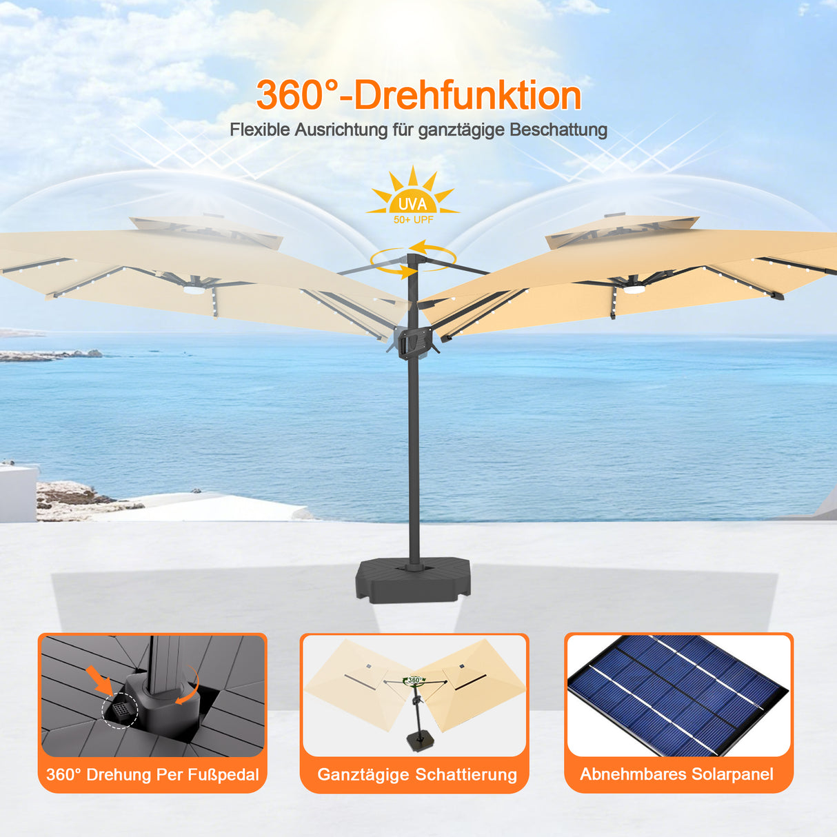 Patioslife Aegis Pro Ampelschirm mit LED-Beleuchtung – verstärkte, pulverbeschichtete Aluminiumkonstruktion für Garten und Terrasse