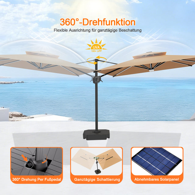 Patioslife Aegis Premium Ampelschirm mit integrierter LED-Beleuchtung, Fiberglasstreben, pulverbeschichtetem Aluminiumgestell und Schutzhülle