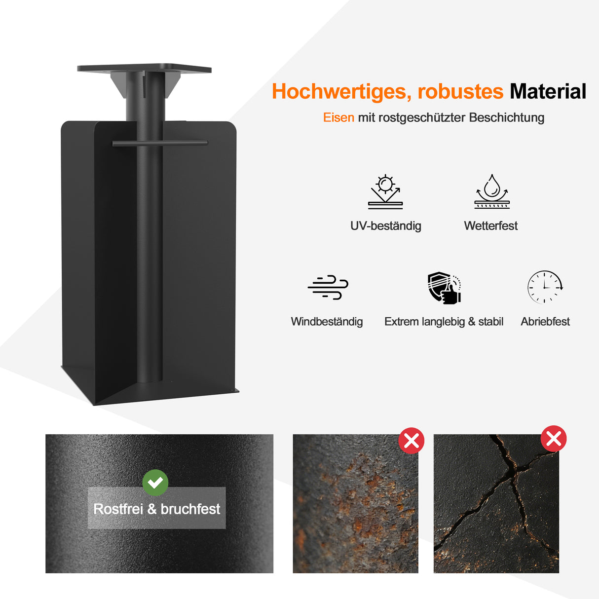 Patioslife Aegis Bodenhülse für Ampelschirme – 60 cm tief, doppelbeschichteter Stahl, feste Verankerung in Beton, windstabil