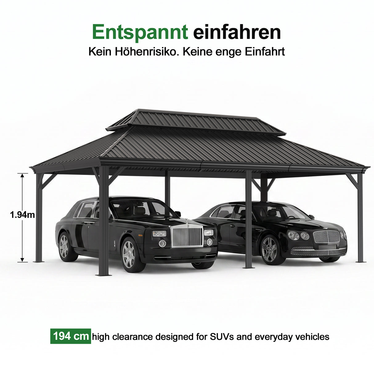Patioslife Aluminium-Carport mit Stahldach – Wetterfester Fahrzeug-Unterstand für Auto, Motorrad & Wohnmobil