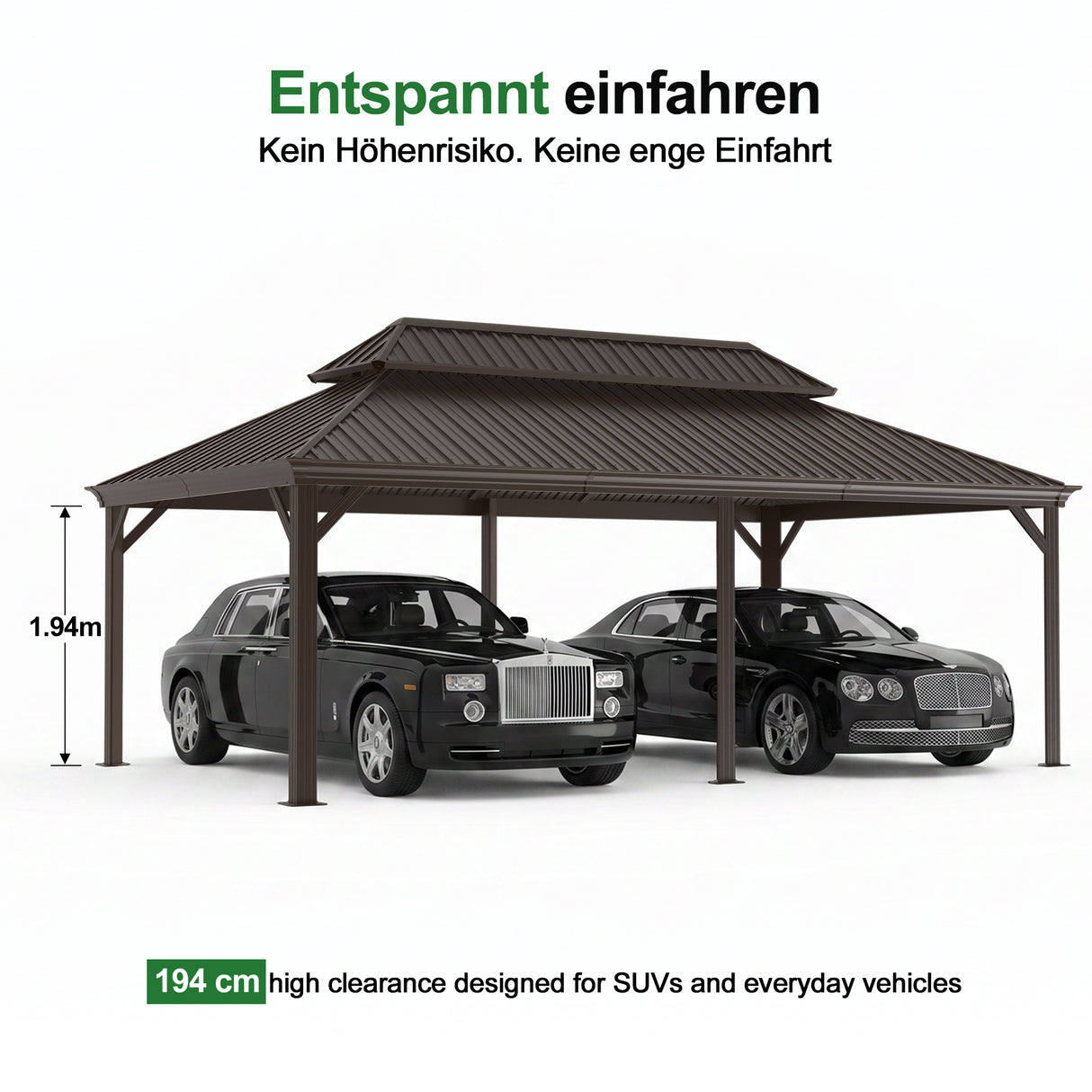 Patioslife Aluminium-Carport mit Stahldach – Wetterfester Fahrzeug-Unterstand für Auto, Motorrad & Wohnmobil