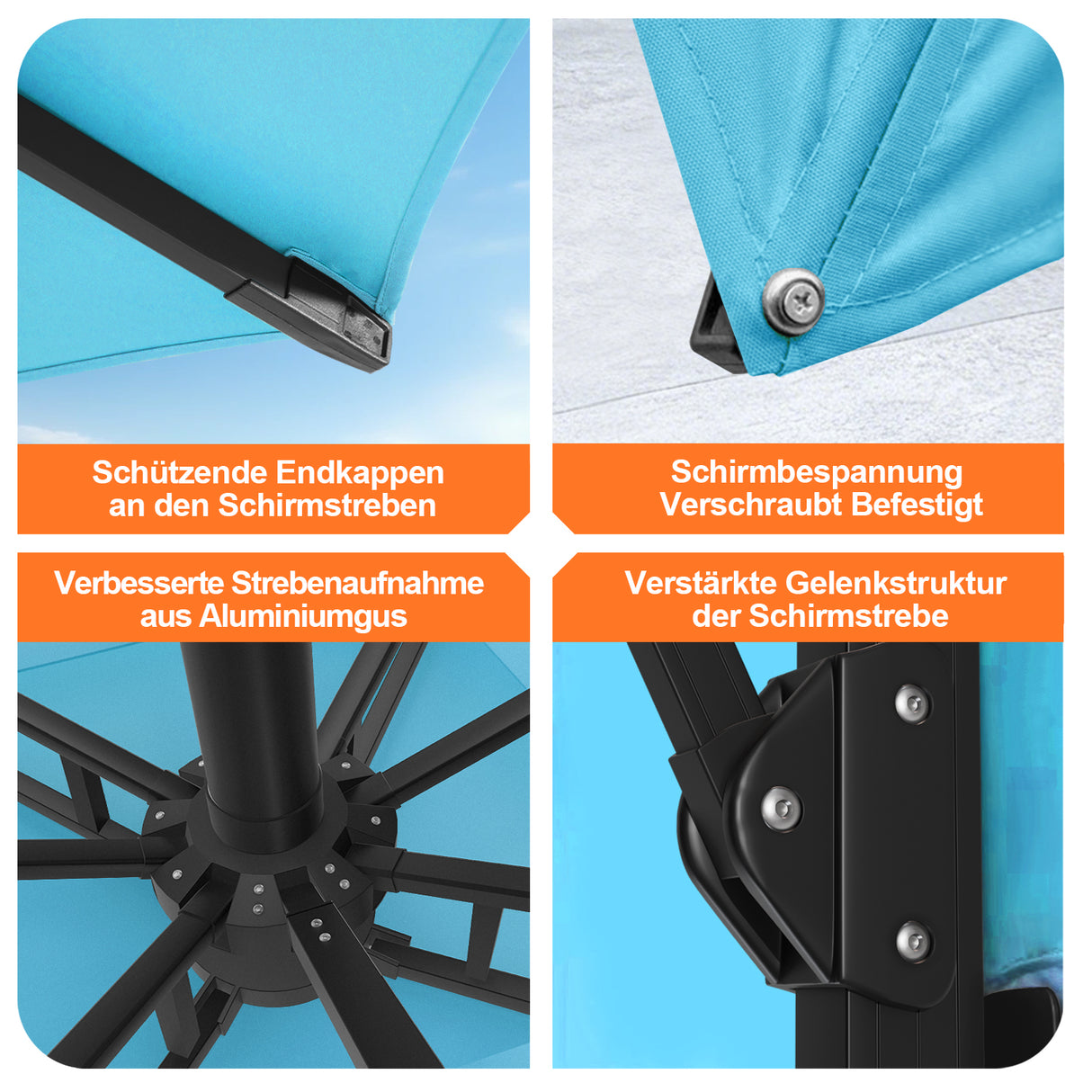 Patioslife Aegis Pro Ampelschirm -moderner Sonnenschirm mit Kreuzfuß und verstärktem Aluminiumgestell für Garten und Terrasse.