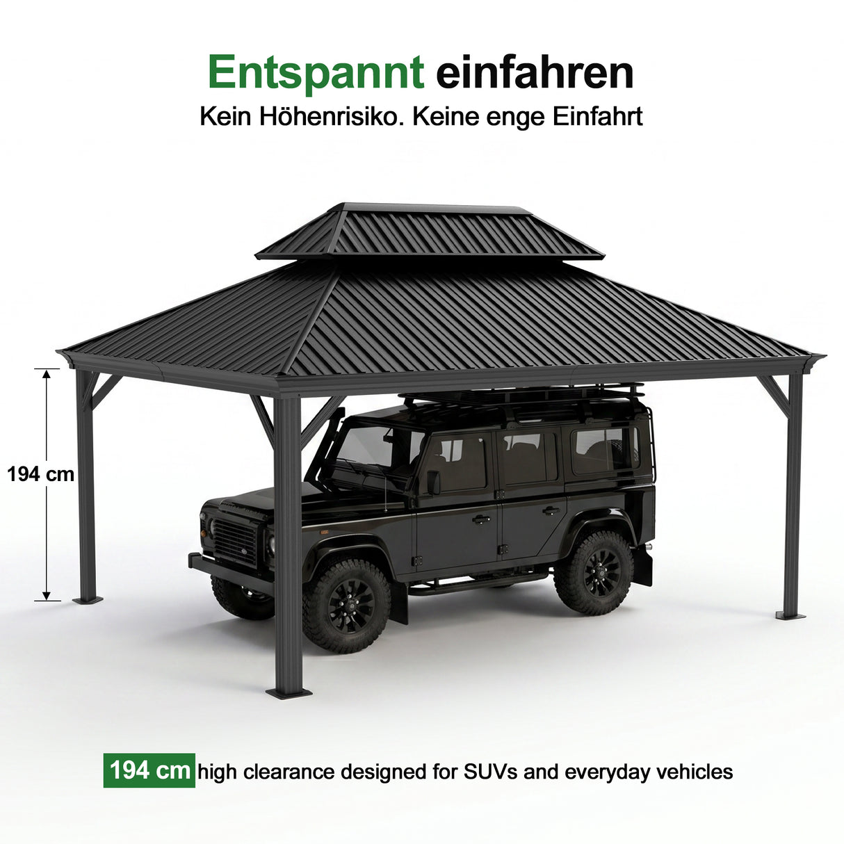 Patioslife Aluminium-Carport mit Stahldach – Wetterfester Fahrzeug-Unterstand für Auto, Motorrad & Wohnmobil