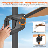 Patioslife Aegis Pro Ampelschirm -moderner Sonnenschirm mit Kreuzfuß und verstärktem Aluminiumgestell für Garten und Terrasse.
