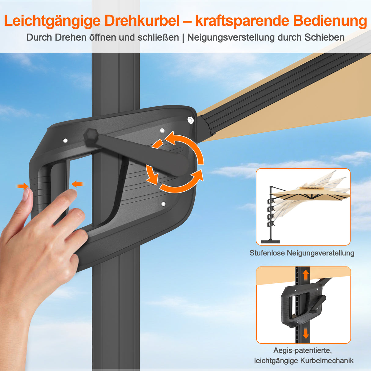 Patioslife Aegis Pro Ampelschirm -moderner Sonnenschirm mit Kreuzfuß und verstärktem