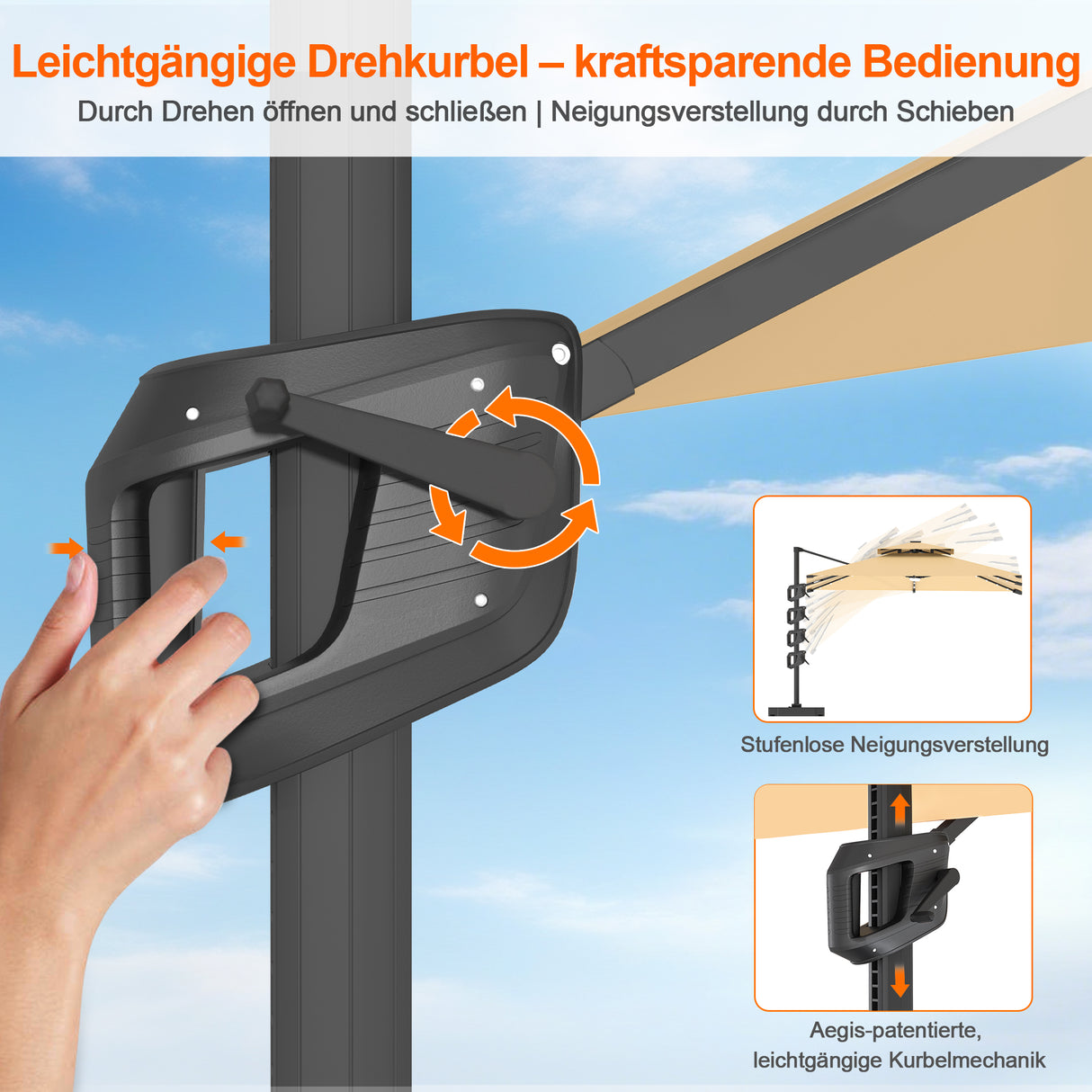 Patioslife Aegis Pro Ampelschirm mit LED-Beleuchtung – verstärkte, pulverbeschichtete Aluminiumkonstruktion für Garten und Terrasse