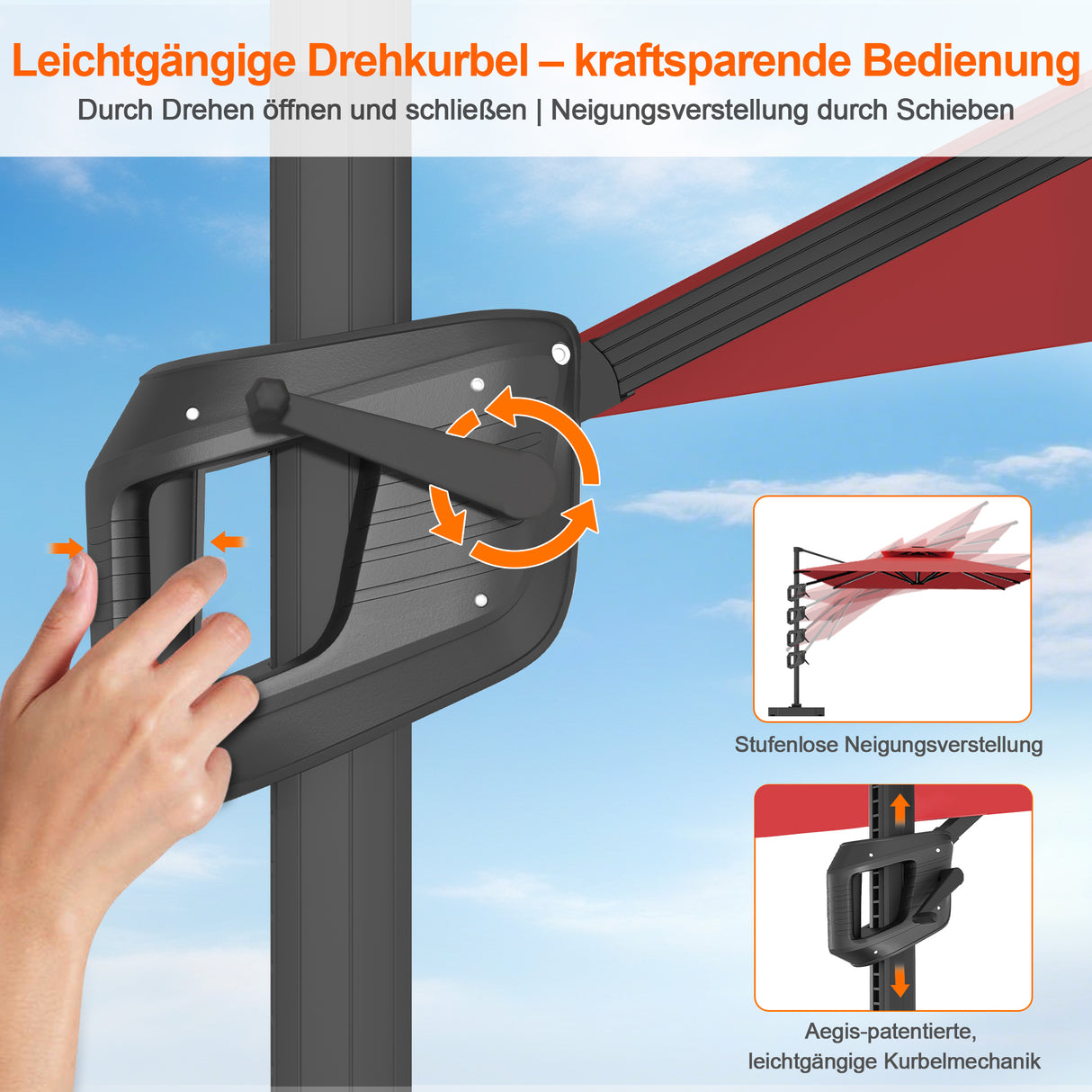 Patioslife Aegis Pro Ampelschirm -moderner Sonnenschirm mit Kreuzfuß und verstärktem