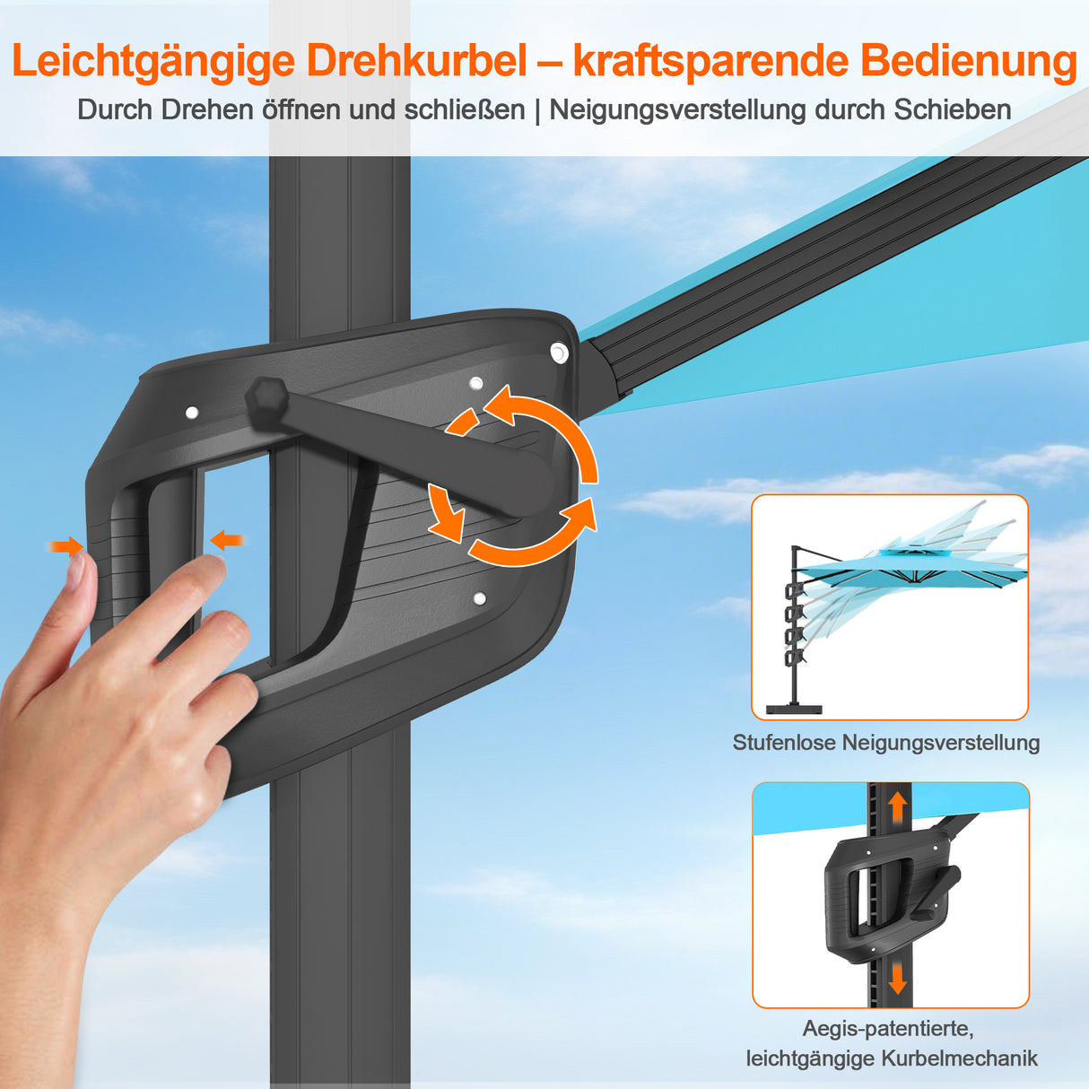 Patioslife Aegis Pro Ampelschirm -moderner Sonnenschirm mit Kreuzfuß und verstärktem