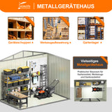 Patioslife YardVault Pro Gerätehaus Metall mit Fenster und abschließbarer Tür – aus verzinktem Stahl, rostgeschützt, extra stabil
