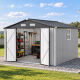 Patioslife YardVault Pro Gerätehaus Metall mit Fenster und abschließbarer Tür – aus verzinktem Stahl, rostgeschützt, extra stabil