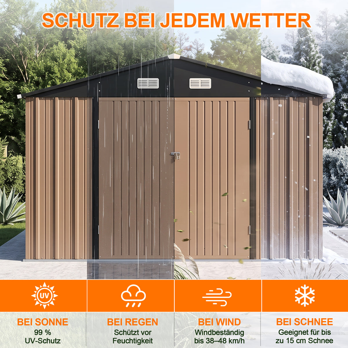 Patioslife Metallgerätehaus mit Satteldach aus verzinktem Stahlblech – wetterfester Geräteschuppen für Gartengeräte