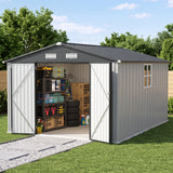 Patioslife YardVault Pro Gerätehaus Metall mit Fenster und abschließbarer Tür – aus verzinktem Stahl, rostgeschützt, extra stabil