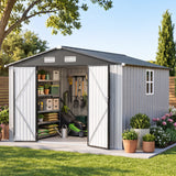 Patioslife YardVault Pro Gerätehaus Metall mit Fenster und abschließbarer Tür – aus verzinktem Stahl, rostgeschützt, extra stabil