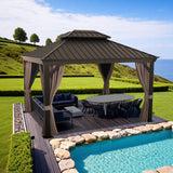 Patioslife Luxury Haven Hardtop-Pavillon aus Aluminium – 12x12 cm starke Pfosten, integrierte Entwässerung & doppelt belüftetes Dach mit Vorhängen