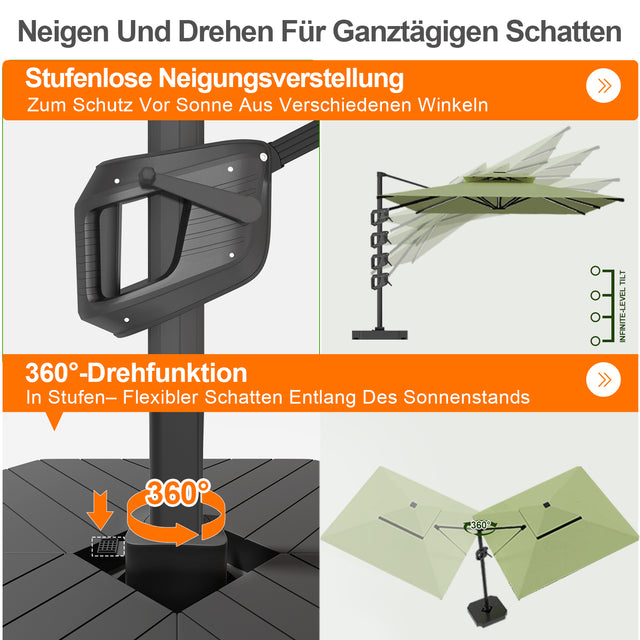 Patioslife Aegis Premium Ampelschirm mit integrierter LED-Beleuchtung, Fiberglasstreben, pulverbeschichtetem Aluminiumgestell und Schutzhülle