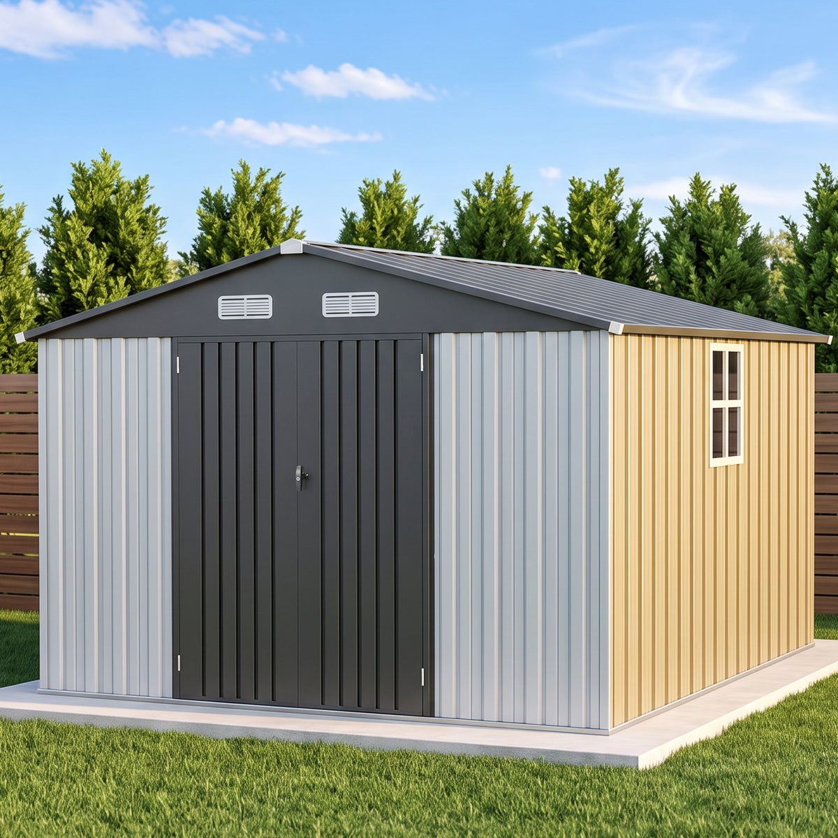 Patioslife YardVault Pro Gerätehaus Metall mit Fenster und abschließbarer Tür – aus verzinktem Stahl, rostgeschützt, extra stabil