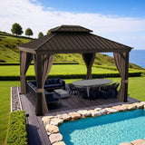 Patioslife Luxury Haven Hardtop-Pavillon aus Aluminium – 12x12 cm starke Pfosten, integrierte Entwässerung & doppelt belüftetes Dach mit Vorhängen