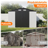 Patioslife YardVault Pro Gerätehaus Metall mit Fenster und abschließbarer Tür – aus verzinktem Stahl, rostgeschützt, extra stabil