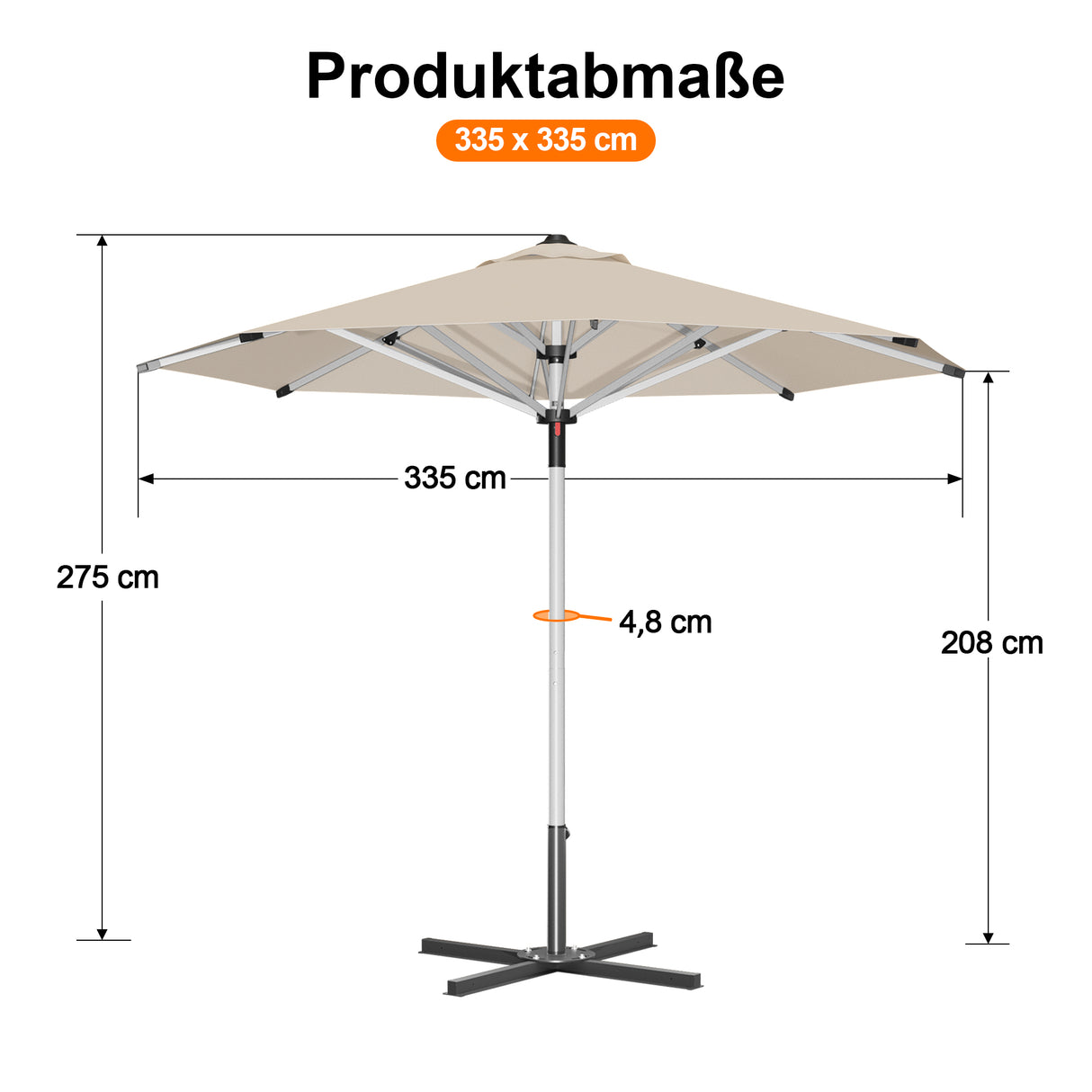 Patioslife Sonnenschirm – quadratisch & rund | Robuster Aluminiummast, doppelt belüftetes Schirmdach | 2,7 m, 3 m & 3,35 m
